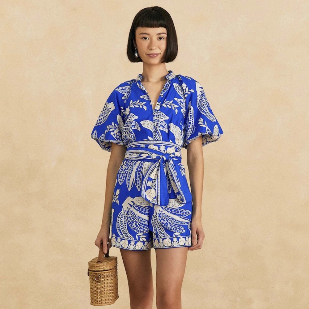 FARM Rio Vibrant Blue and White Top